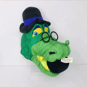 Vintage Hand Puppet Commonwealth Toys Plush Green Alligator 12" Black Ball